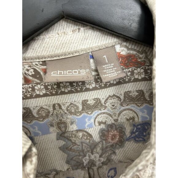 Vintage Paisley Print Button-Down Shirt with Floral Pattern Grey Blue Coral - Picture 5 of 6